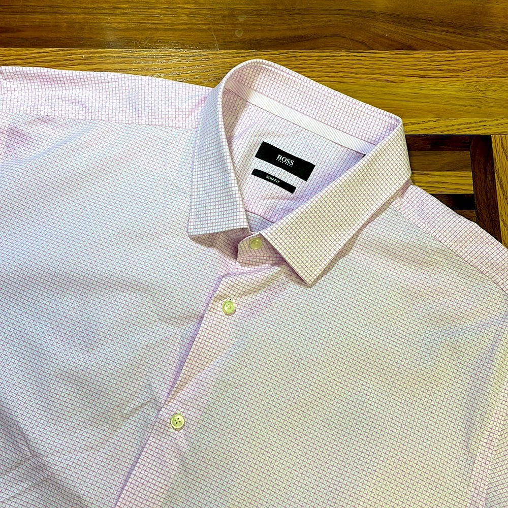 Hugo Boss Men's Light Pink Micro-Check Dress Shirt